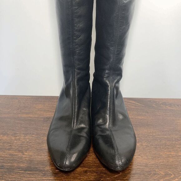 Nine West Leather Almond Toe Zipper Closure Wedge Heeled Boots Black Size 6.5 - Picture 12 of 15